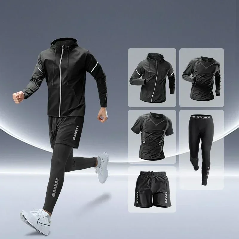 Running Gear Autumn - メンズフィットネスランニングセット タイトフィット速乾性ウェア 秋の夜間ランニング トレーニング サイクリング用 新しいスポーツウェアギア