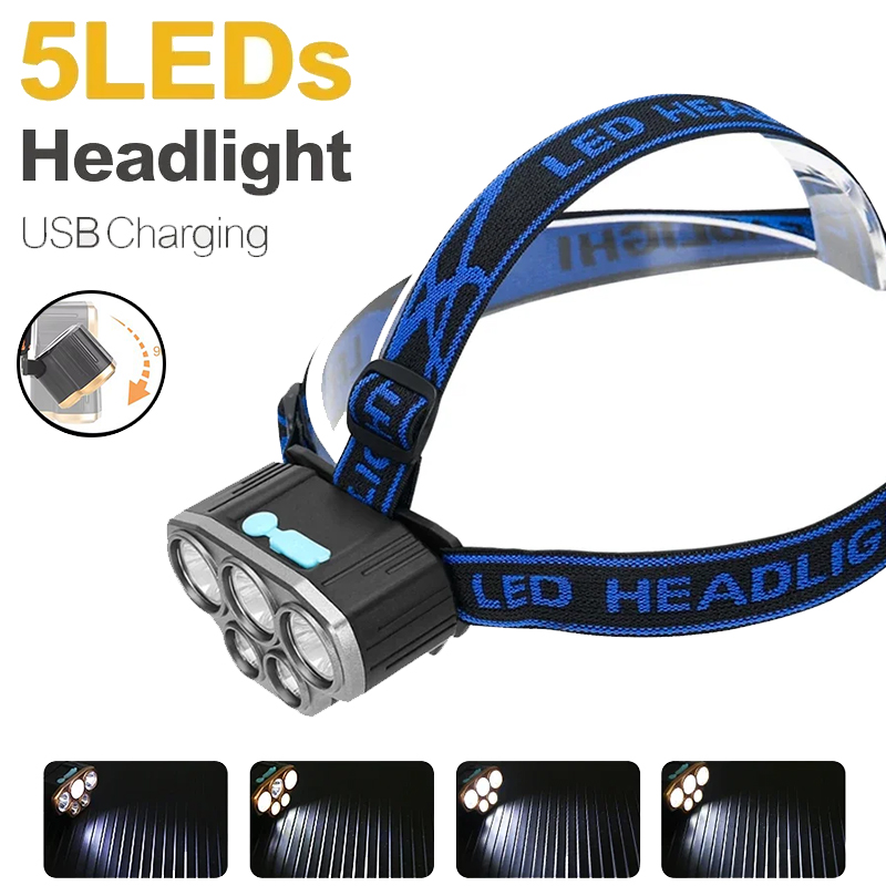 Running Headlamp Led - 充電式 5 LED ヘッドライト超高輝度強力防水ヘッド懐中電灯ヘッドトーチ屋外キャンプランニング照明用