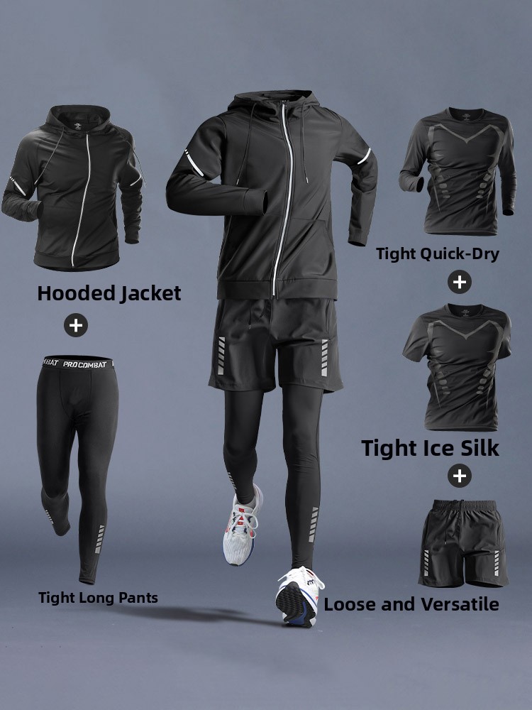 Running Gear Autumn - Qui Dry スポーツトレーニングスーツ男性用ランニングジム服タイトフィット秋用具朝のランニング特別なスポーツトレーニングギア